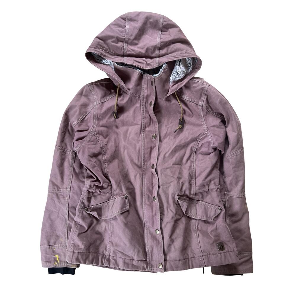 Noble Outfitters Jacket Womens M Purple Hooded Canvas Parka Lined Zip Pockets